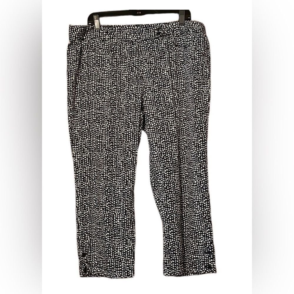 LOFT Size 16 Original Croppedβ Pants Dark Black with Ivory Dots Stretch